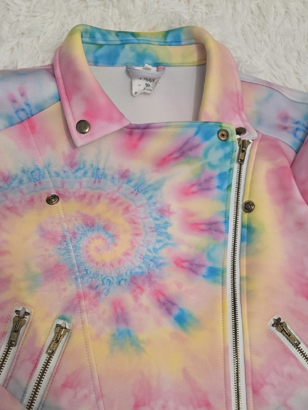 Vintage Sugar Pills Pastel Tie-Dye Moto Jacket Size M